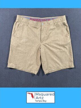 Swiss Tech Brown Heather Shorts Mens Size 36 Performance Stretch Casual